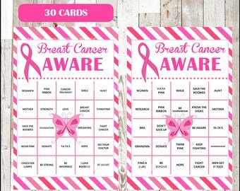 50% OFF Breast Cancer Awareness Month Bingo Cards - Printable Pink Ribbon Event Activity - 30 different Cards - Instant Download