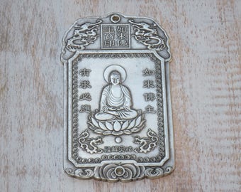 Rare Extra Large Silver Sitting Buddha Pendant or Connector, Sitting Buddha