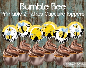 Bee Cupcake Toppers, Bee birthday Cupcake Toppers, Bumble Bee Printable Cupcake toppers, Bee Birthday Party, Bumble Bee Party Supplies
