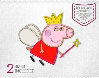 Peppa Pig Fairy Applique Machine Design - 2 Sizes - INSTANT DOWNLOAD - Applique, Embroidery, Designs