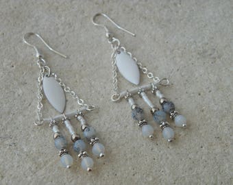Ethnic earrings drop glazed white