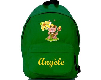 Green Bee backpack personalized with name