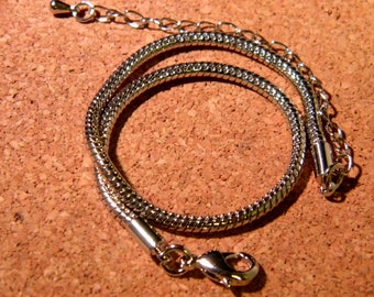 Bracelet 20.5 cm-black - style pandor @ mesh snake and chain - black metal Platinum - F208-4