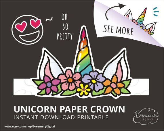 Unicorn printable paper crown Unicorn headpiece Downloadable