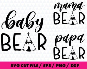 Papa bear svg, Mama bear svg clipart,Baby bear svg Calligraphy Cursive Lettering – svg eps png dxf - Fabric Cut Print Mug Shirt Decal Active