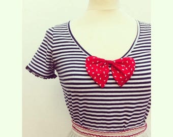 Sailor top - Short sleeves - lace and vintage red bow
