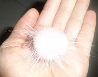 set of 2 round 30 mm white mink fur PomPoms
