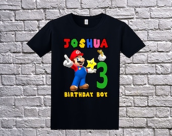 Super Mario shirt, Super Mario Birthday T-Shit, Mario Name Age, Custom Mario Shirt, Personalized Super Mario Apparel, Mario Birthday Party