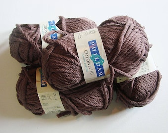 Cotton knit or crochet - set of 4 skeins - Brown