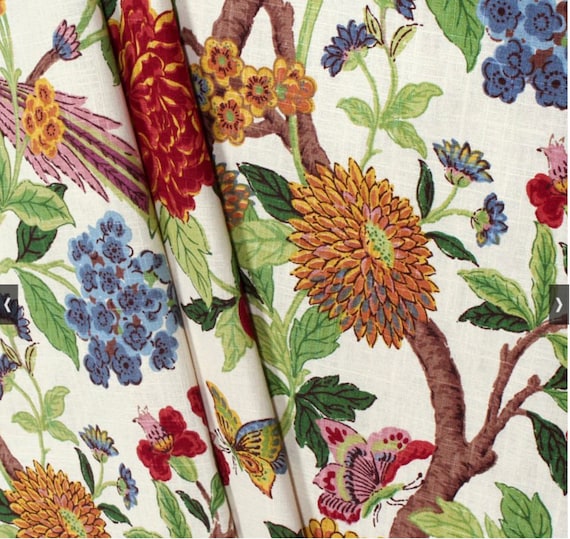 Jacobean Curtains Floral Drapes Peacock Animal print flowers