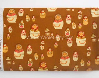 Heather Ross Matryoshka Dolls in Brown, West Hill by Heather Ross for Free Spirit Fabrics, Rare OOP