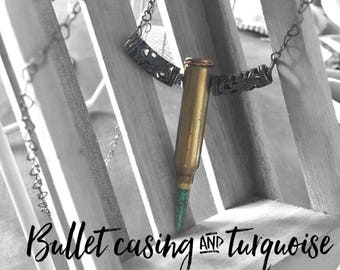 Bullet casing & turquoise necklace
