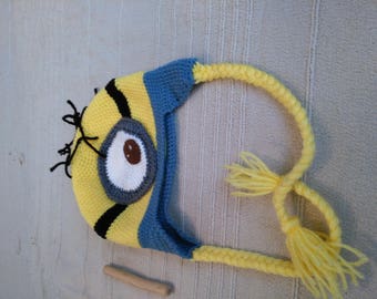 Hand-made crochet Minion hat with earflap
