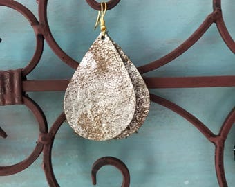 Metallic Leather teardrop earrings