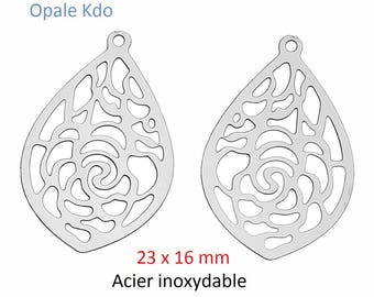 Set of 2 pendants prints filigree 23 x 16 mm stainless steel