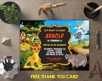 Lion Guard Invitation, Lion Guard Birthday, Lion Guard Invites, Lion Guard Party Printables, Lion Guard Theme, FREE 4x6 Thank You Card