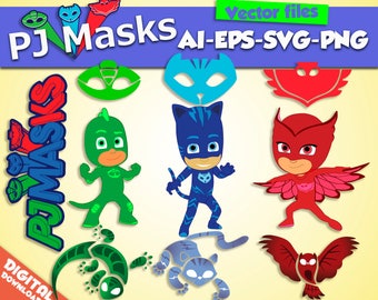 PJ masks SVG png EPS Ai vector files Digital masks clipart Instant Download Catboy svg Vector Files Design party Owlette Gekko