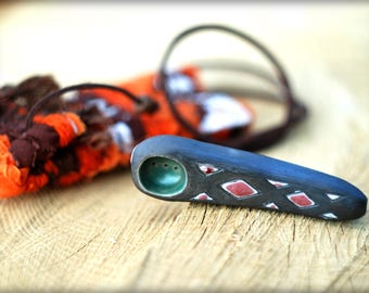 Unique raku pipe with a bag, birthday gift, handpipe with ornament, smoking pipe, tobacco pipes, gift for him, pipe with handbag, weaving