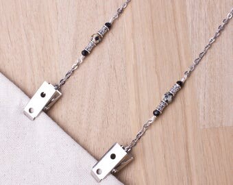 Gemstone napkin chain - Dalmatian Jasper silver serviette clip | Elegant Napkin clips | Napkin holder neck cord | Foodie gifts | Diner clip