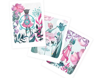 Cat Greetings Cards - Fairground Felines illustration cat art fantasy surreal kitsch nursery art