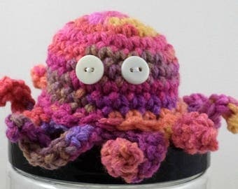 Crocheted Pinks and Purples Octopus Plush with Button Eyes