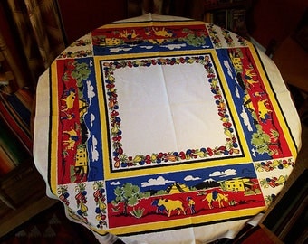 vintage 1950's Startex Mexico farm tablecloth mid century retro kitchen rockabilly kitsch