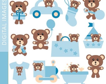 50% OFF SALE Clipart Baby Boy Teddy Bear 07356.. Commercial use clip art
