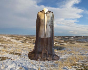 Black & Gold Lace Cape Cloak Hooded Halloween Renaissance Cloak Medieval Gothic Merlin Twilight Vampire