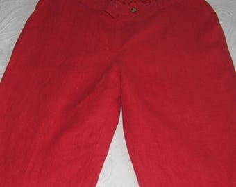 red linen pants . high waisted linen pants . red lined linen pants . lined linen pants . harvre beard by Bernard holtzman