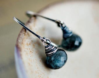 Moss Aquamarine Earrings, Drop Earrings, Aquamarine Earrings, March Birthstone, Teal Gemstone, Sterling Silver, Gemstone Earrings, PoleStar