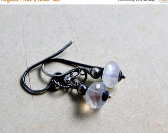 Moonstone Earrings, Dangle Earrings, Drop Earrings, Rainbow Moonstone, Moonstone Jewelry, Sterling Silver, Textured Hoops, PoleStar