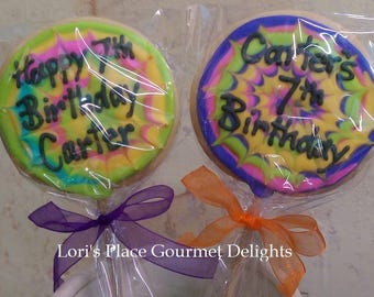 Personalized Rainbow Cookie Pops - Jumbo Cookie Pops - 12 Cookie Pops