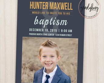 LDS Baptism Invitation, Boys Baptism Announcement, Navy Blue, Great to be 8, Baptism Invite, LDS Baptism Boy, CTR, Baptism Card, Lds Primary