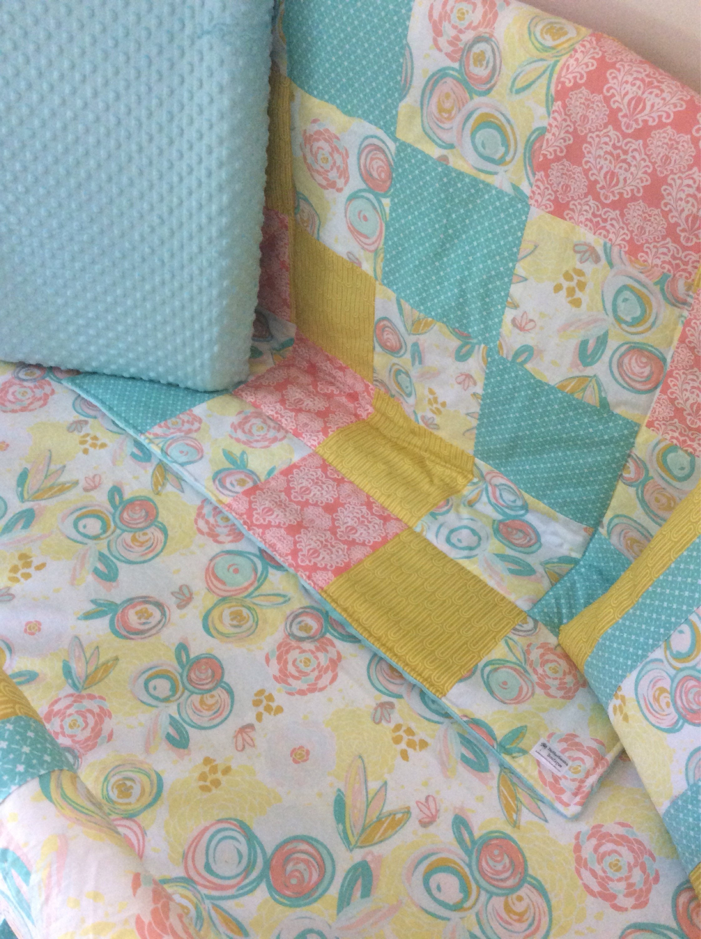 Baby Girl Crib Bedding Set Coral Pink Teal Aqua Gold Yellow