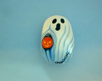 Miniature ghost & chain-painted rocks-Halloween decor-terrariums-fairy garden miniatures-desktop dish garden accessories-art object-faerie