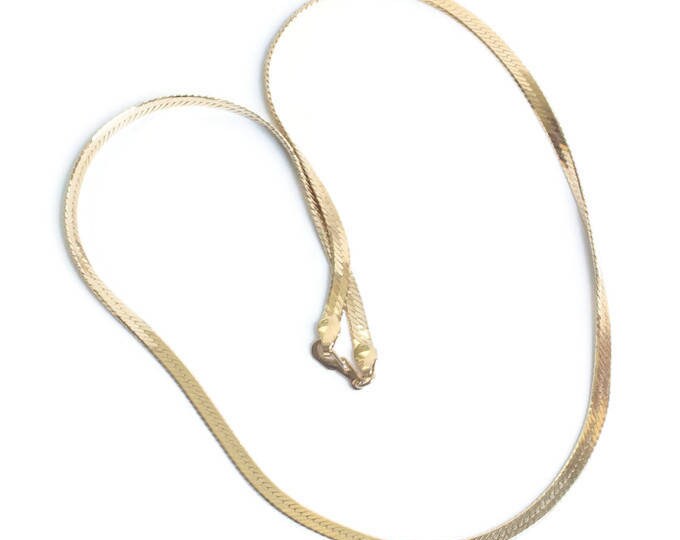 Gold Tone Herringbone Necklace Chain 20 Inches Long Vintage