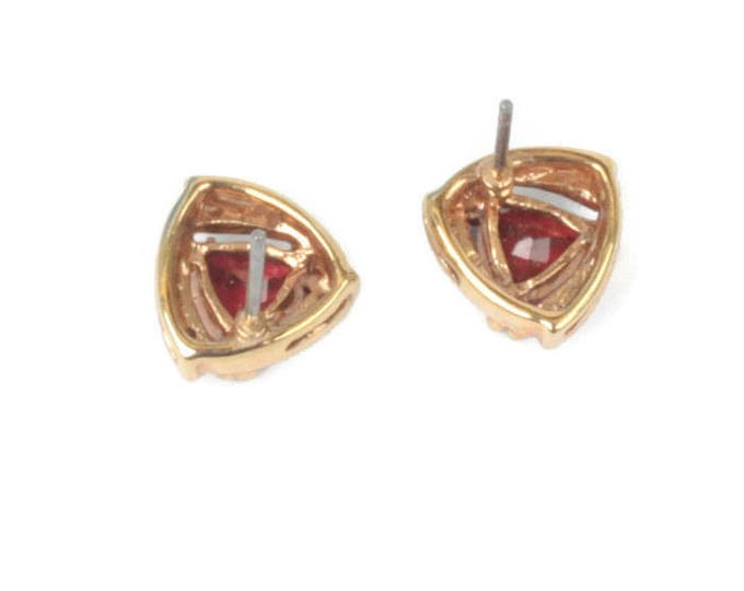 Garnet Stud Earrings Trillion Cut Diamond Accent Vintage