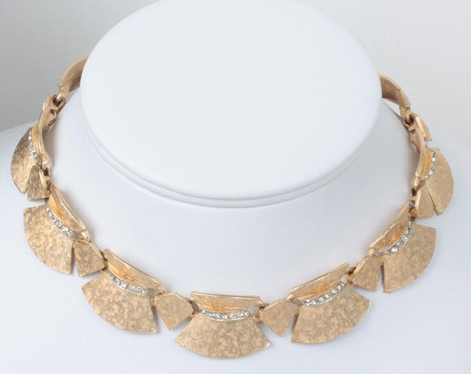 ART Signed Choker Necklace Clear Rhinestones Gold Tone Articulated Vintage