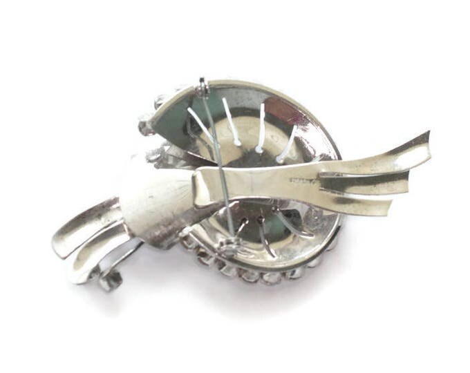 Retro Moderne Sterling Brooch Clear Rhinestones Diamante 1940s Vintage