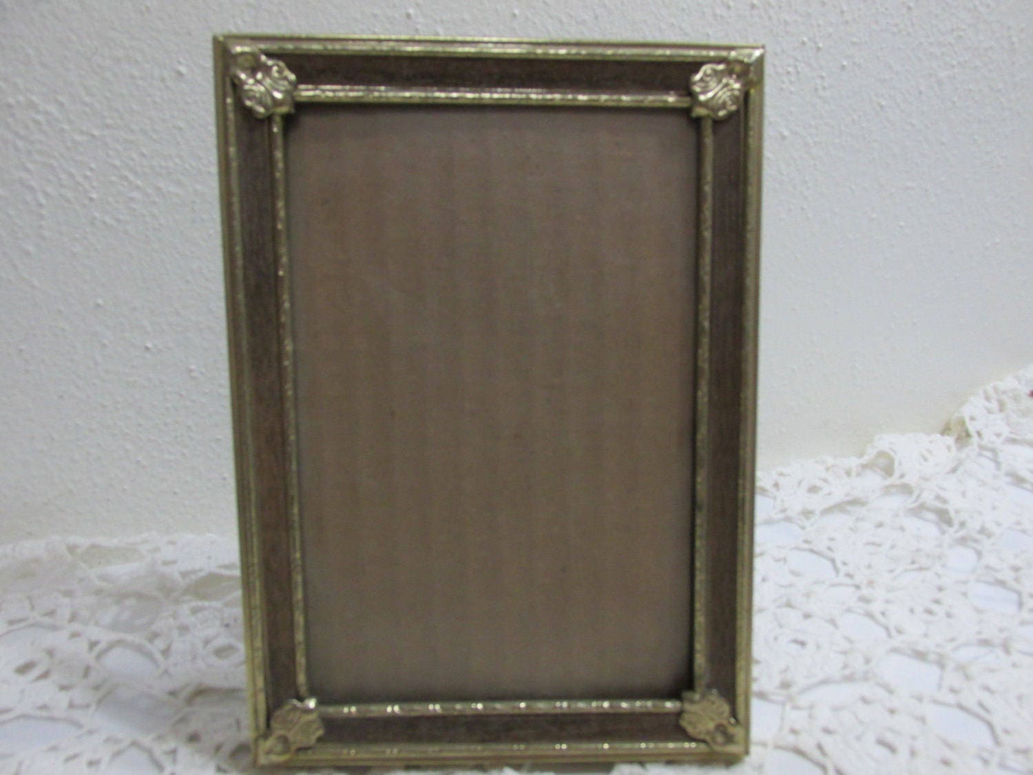 Vintage Picture Frame 5 x 7 Gold Metal with Faux Wood Inset