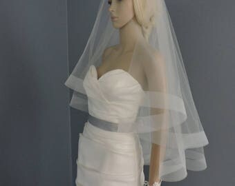 Wedding Drop Veil Illusion Tulle with 2" Horsehair Trim, Bridal Veil, HH2G Blush White Ivory Champagne Off White Light Ivory