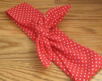 Hair Bandana, Red with White polka dots. Bandana,Hair Band, USA Hair Bandana, Boho, Patriotic Hippie, RockaBilly HairBand, Teens Women #FJ56