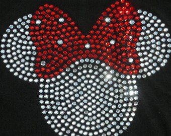 SALE 2.5 inch clear/red Minnie Mouse iron on rhinestone Tiny transfer for Disney t shirt or costume