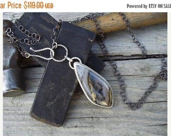 ON SALE Sterling silver necklace with a graveyard plume agate