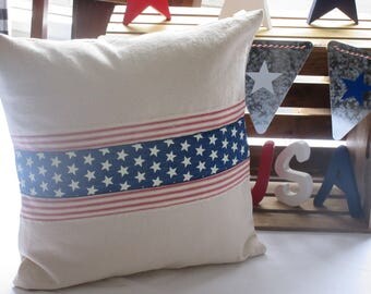 Canvas Stars and Stripes Pillow Cover