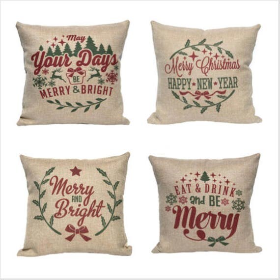 Christmas Pillow Cover Faux Burlap Rustic Holiday Decor Christmas Pillow Cover Faux Burlap Rustic Holiday Decor