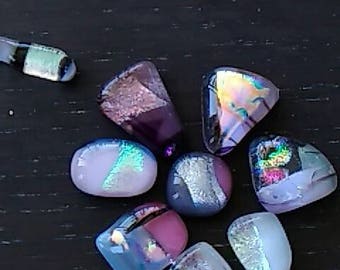 Dichroic glass cabochons mixed colors