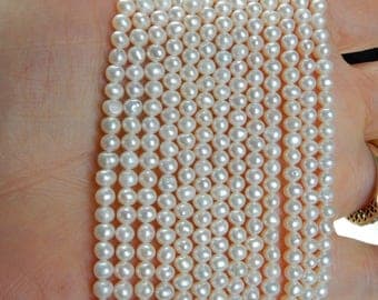 3.5-4mm Creamy White,freshwater potato pearls , FULL STRAND