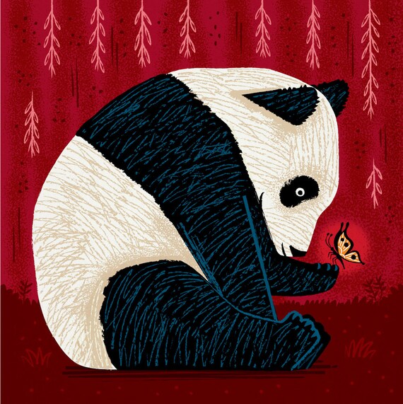 The Panda and The Butterfly - art poster print by Oliver Lake - iOTA iLLUSTRATiON
