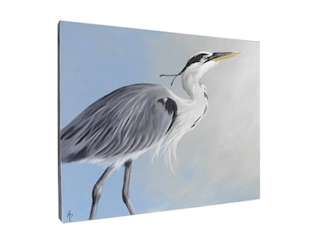 Great Blue Heron painting - shore bird art - beach house decor - 16x20